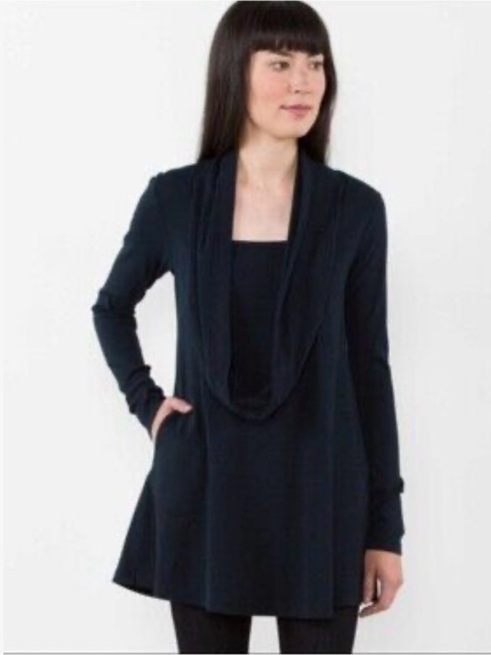 Prairie Underground Your Orbit Ribbed Cowl Neck Tunic Navy Blue Size Large